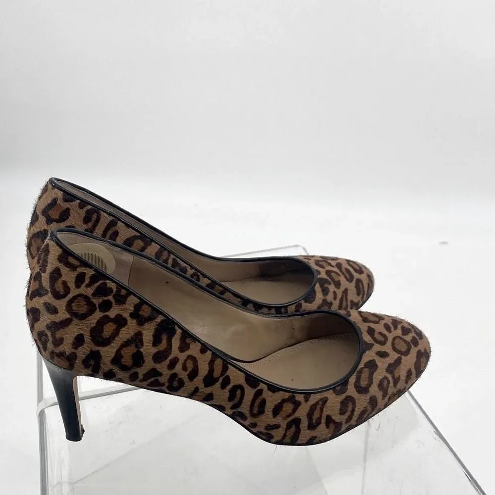 Banana Republic Genuine Calf Hair Pumps Animal Print Leopard Heels Brown Tan‎ 7
